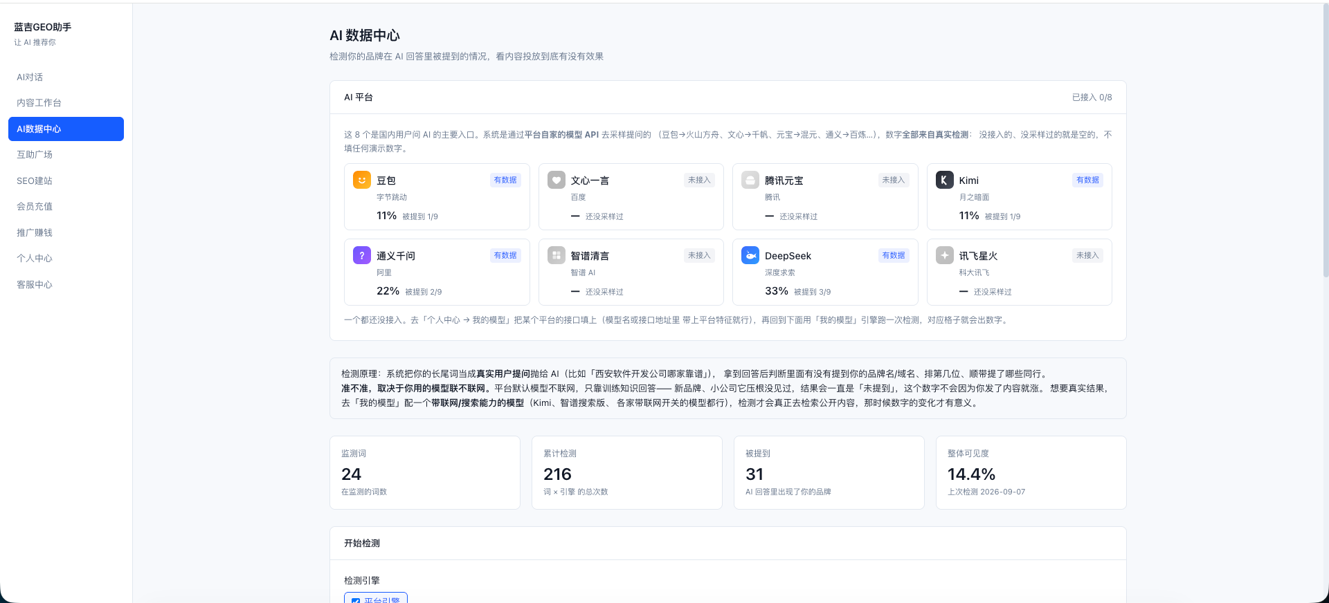 蓝吉GEO助手 - AI搜索引擎优化系统 界面截图 7