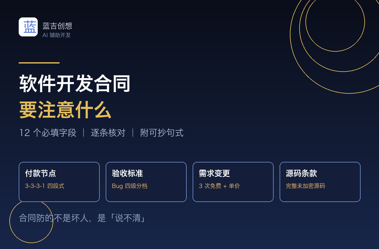 软件开发合同要注意什么(2026清单版):12个必填字段逐条核对,附可抄句式